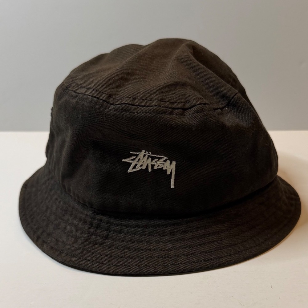 VTG Stussy Bucket Hat Sun Faded Black Logo Streetwear Classic